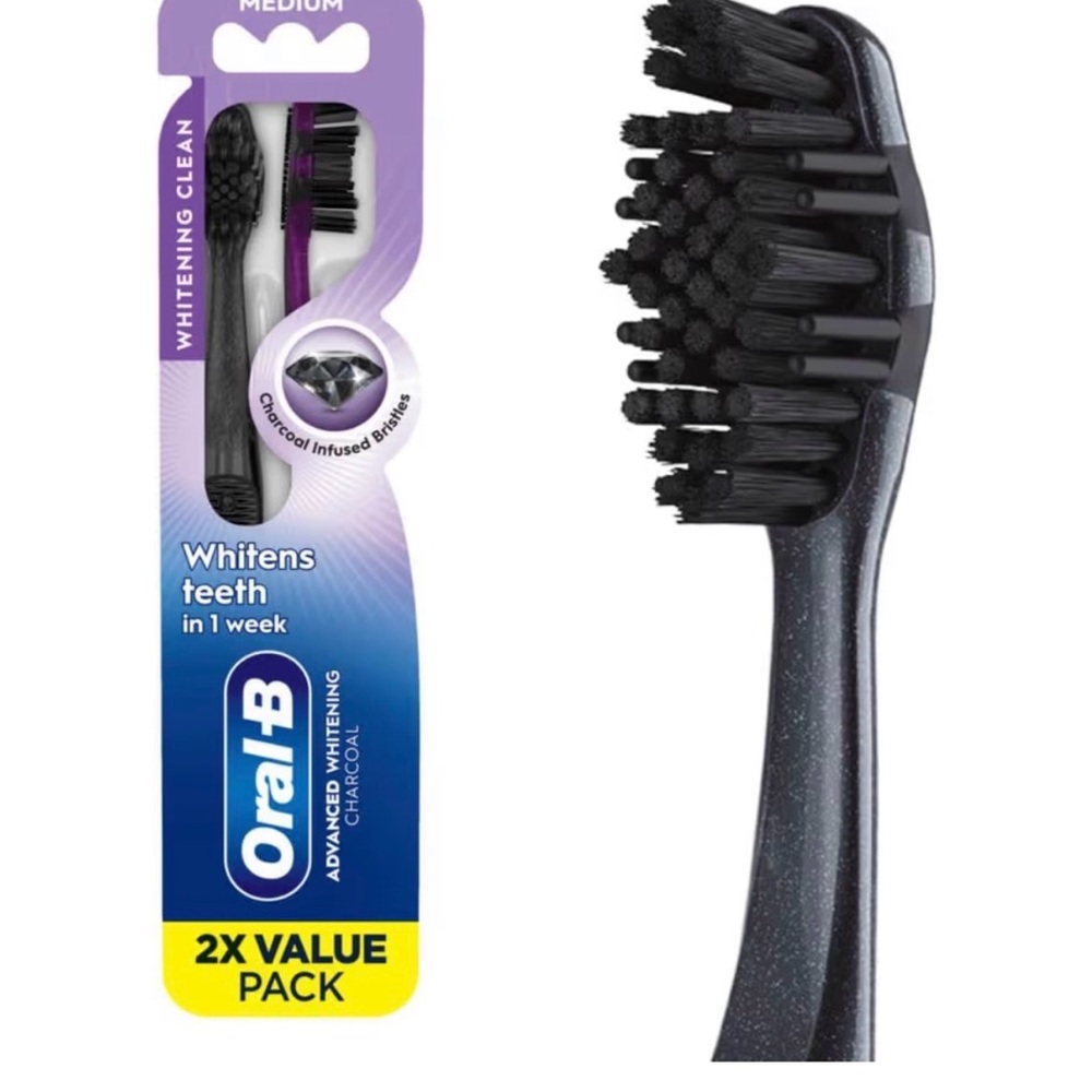 (4) Oral‑B Charcoal Infused Black Toothbrush - Medium (2-Pack)